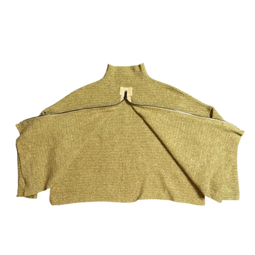 Free People Mock Neck Zip Front Textured Sweater Olive‎ Green XS - Picture 6 of 10